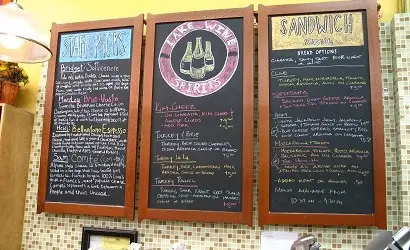 Lake Wine and Spirits sandwich menu board
